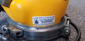 Consignment Kirby Morgan® KM37 Helmet close up of label